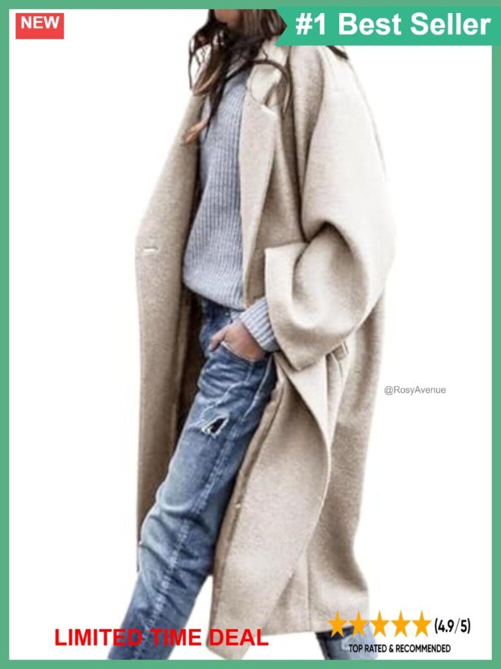 Wool Blend Pea Coat Notch Lapel Single Breasted Long Overcoat